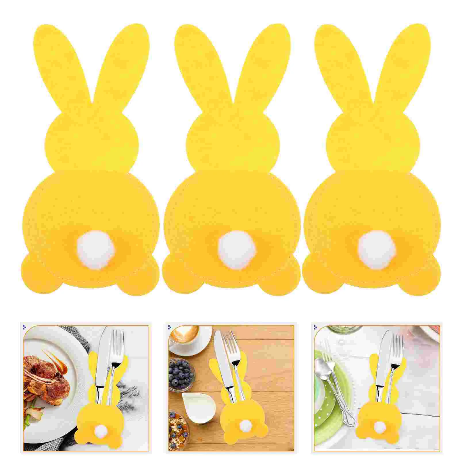 

4pcs Bunny Shape Cutlery Bags Easter Party Utensils Storage Bags Flatware Bags tableware utensil holder