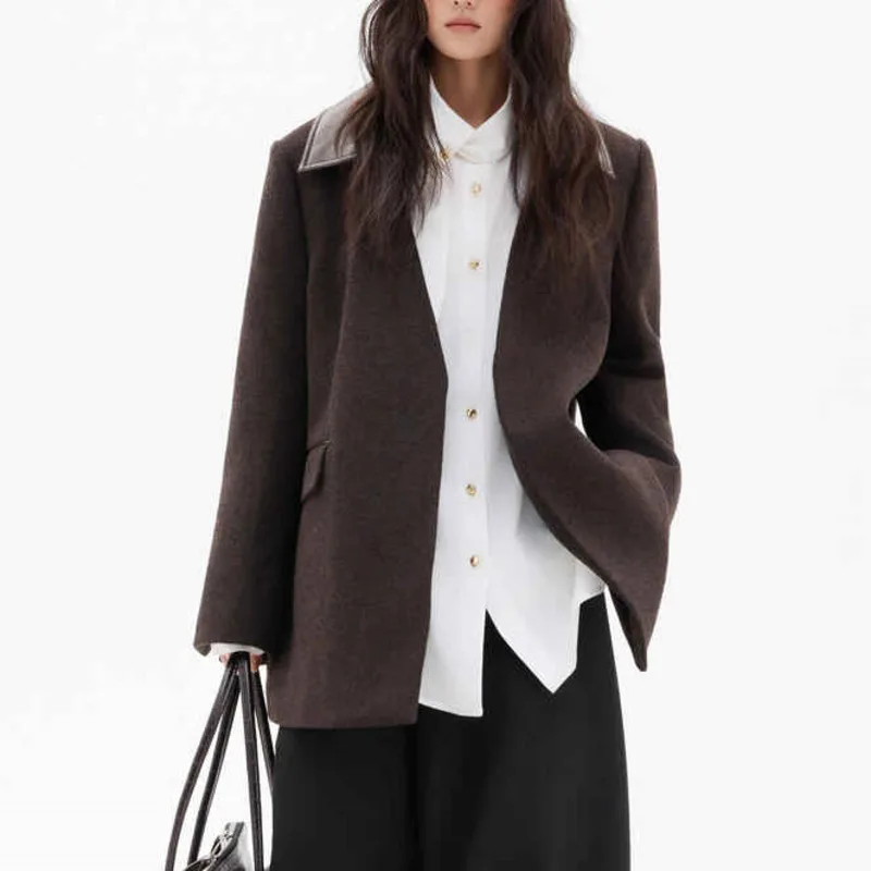 

BJTZ Autumn Thermal Wool-Blend Padded Shoulder V-Neck Jacket Coat Women’s Elegant Minimalist Designer Casual Premium Comfort