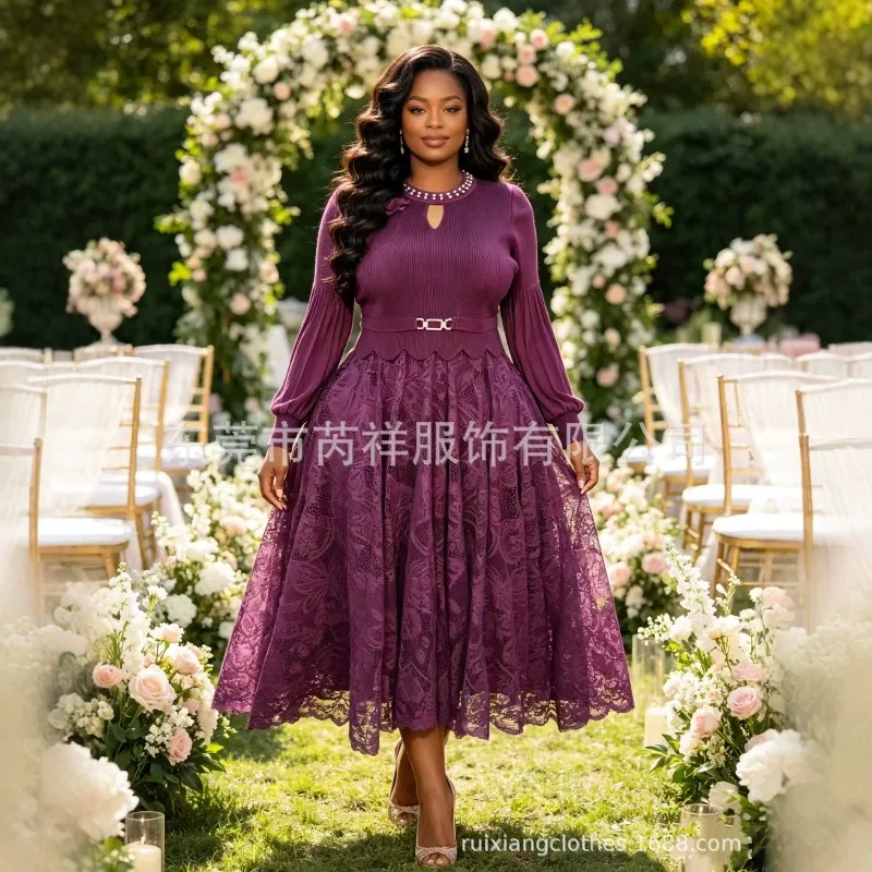 

Miyake Pleated Plus Size Dresses Plisse 2026 Summer New Solid Color Lace Elegant Women's Pleats Dress Waist-Cinching Long Dress
