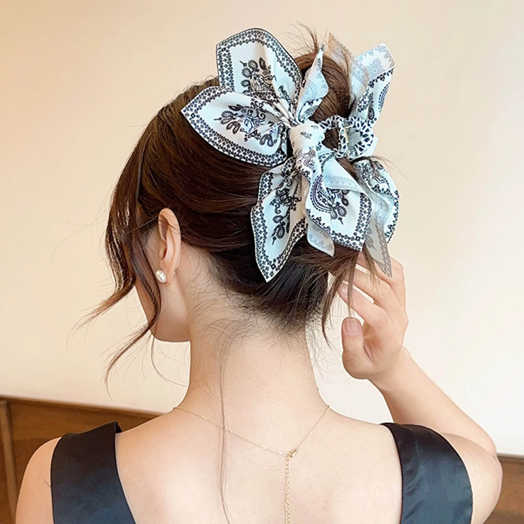 1 Stück Paisley Stoff Haarklammer Clip Elastisches Haarband Cashew Große Haarspangen Boho Strand Kopfbedeckung für Frauen Haarschmuck – Detail 5