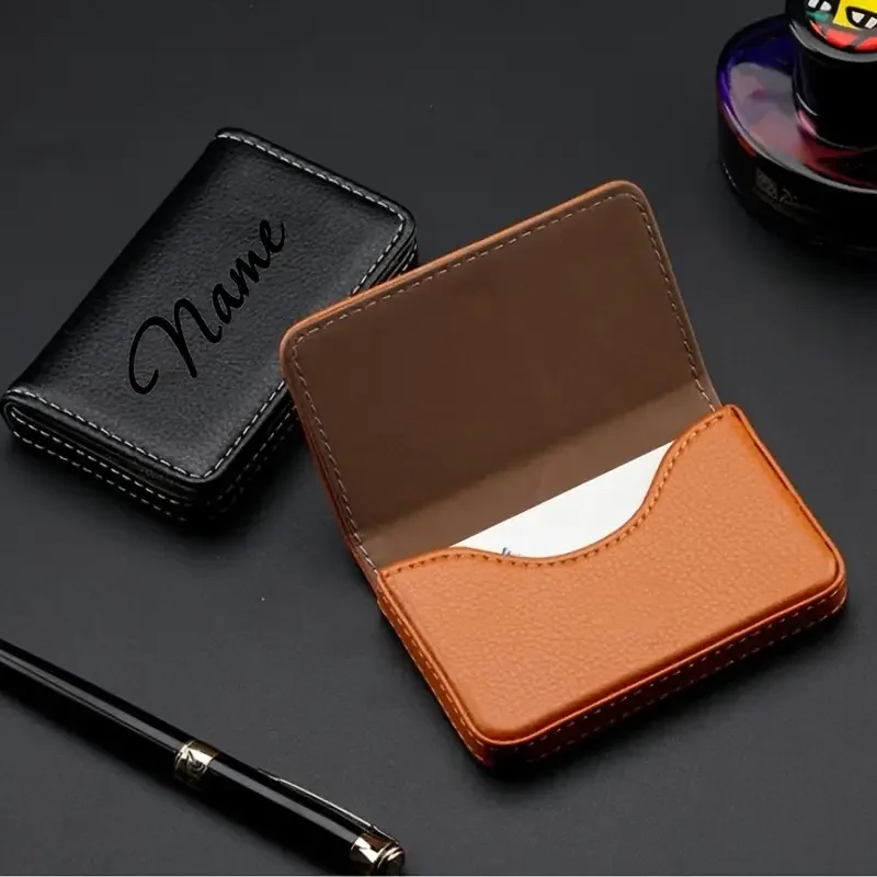 Personalized Name PU Leather Business Card Holder with Magnetic Closure - Men's Custom PU Leather Wallet for Father's Day Gift