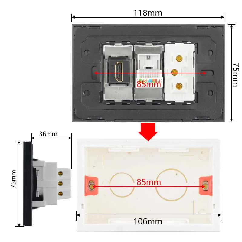 Brasil Free Shipping to Brazil Wall Power Socket with RJ45 Cat5e TV Antenna HDMI RJ45 Jack Plug  Home Stainless Steel Panel