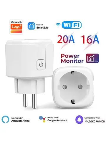 Smart Socket EU Plug WIFI 16/20A With Power Monitor Timing, Voice Control Work with Tuya APP Alexa Google Home Alice