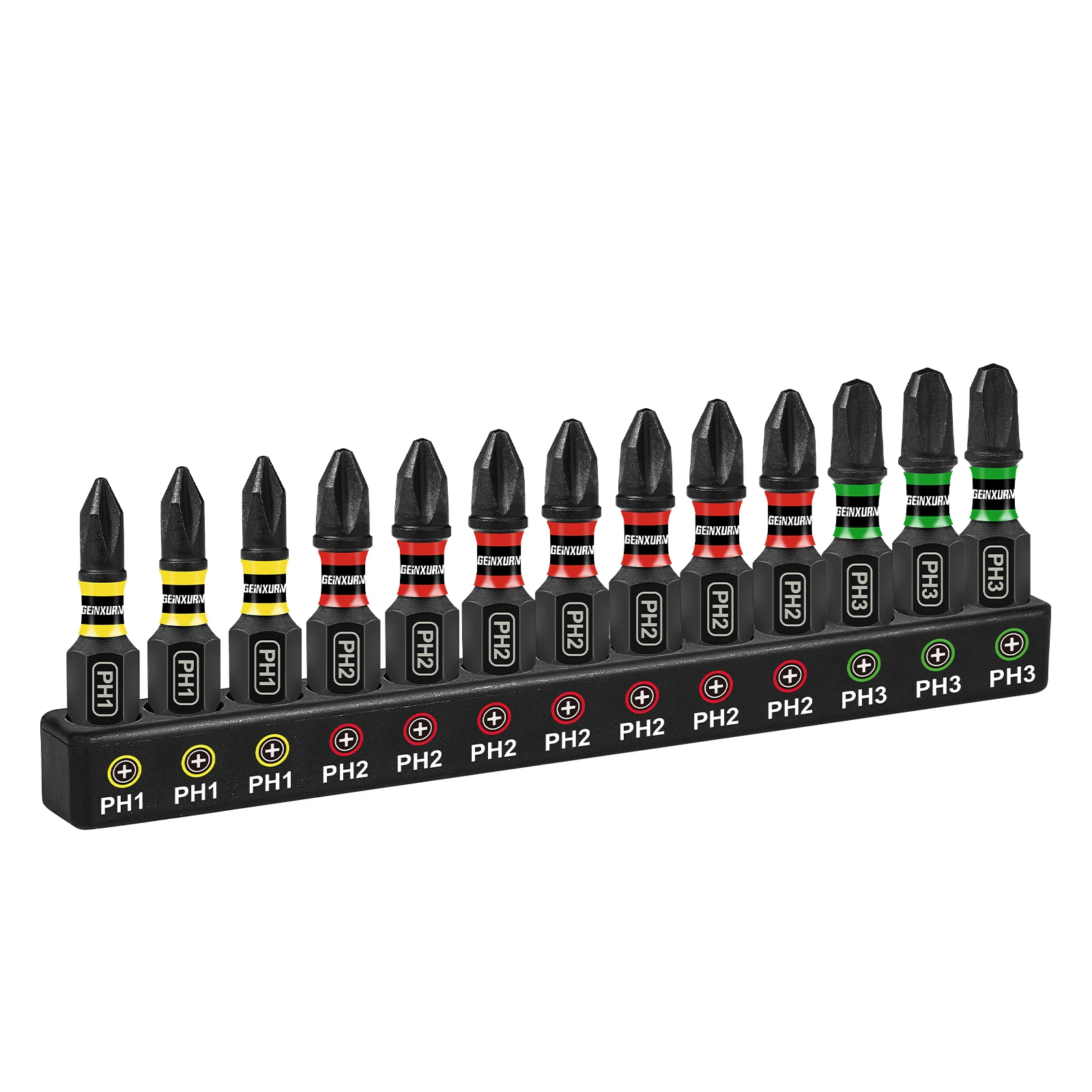 Geinxurn Impact Phillipes Screwdriver Bits Set, 1” Magnetic S2 Steel Bits Set with Color Coded Base Marine Boat Hardware
