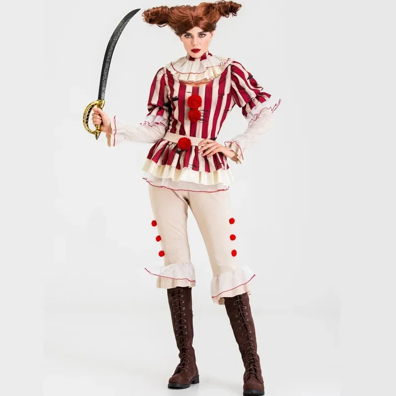 Clown Cosplay The Clown Costume Joker Horror Scary Mask Suit Women Suits Top Pants Collar Halloween Party Girls