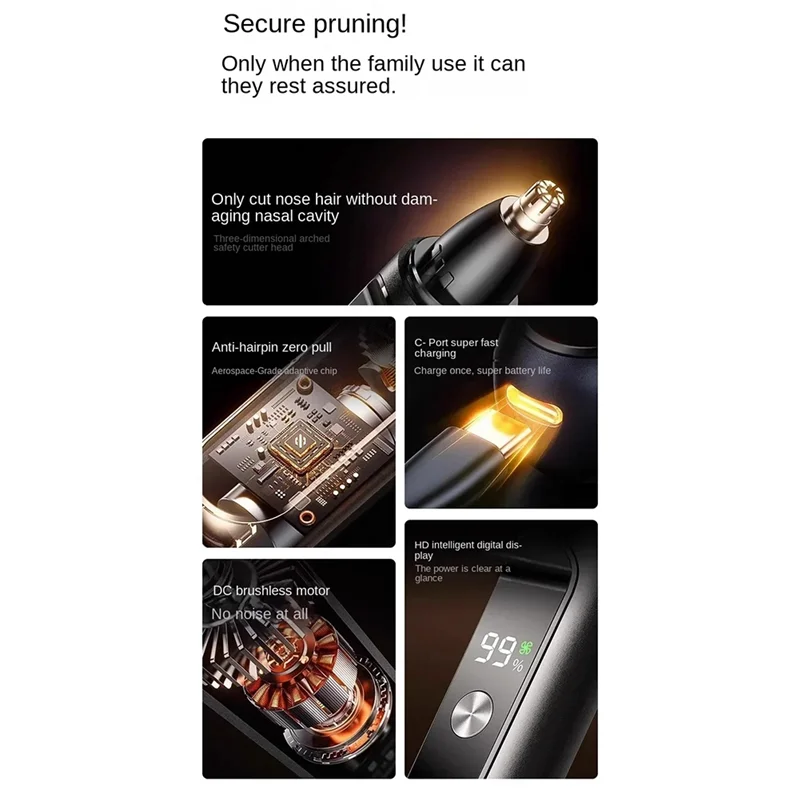 ماكينة تشذيب شعر الأنف الكهربائية المحمولة القابلة لإعادة الشحن A74G، ماكينة قص شعر الأنف منخفضة الضوضاء للرجال والنساء