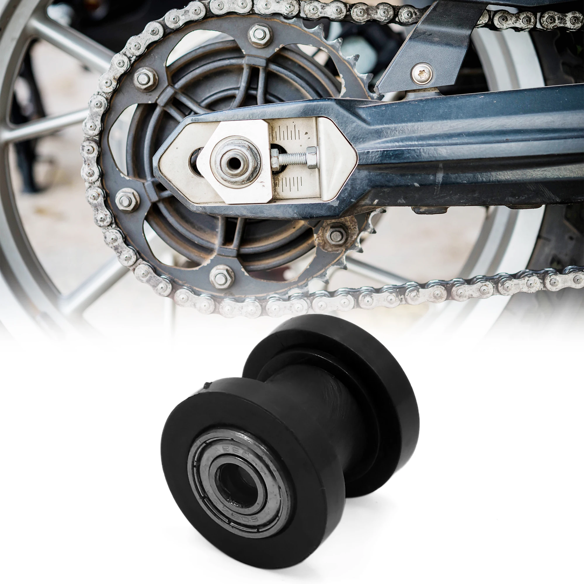 Uxcell 8mm Hole Chain Roller Pulley Slider Tensioner Wheel Guide Black for Motorcycle