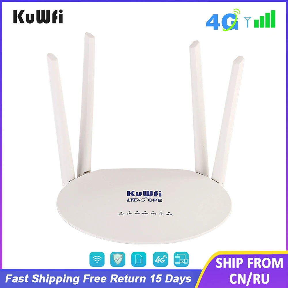 

KuWfi 4G LTE Router 150Mbps Wireless 3G/4G Modem CAT4 Unlock Wifi Router FDD/TDD SIM Card with 4pcs Antennas Up To 32 Users