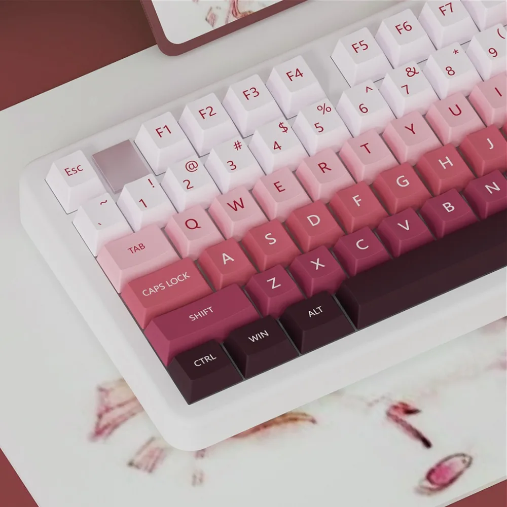 

138 key gradual change rouge powder, keycap PBT material, cherry shape keycap, suitable for MX switch game mechanical keyboard