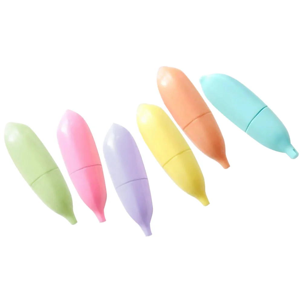 6 Pcs Watercolor Pen Bookmarks Bananas Note Marking Pens Adorable Highlighter Cartoon Markers Child