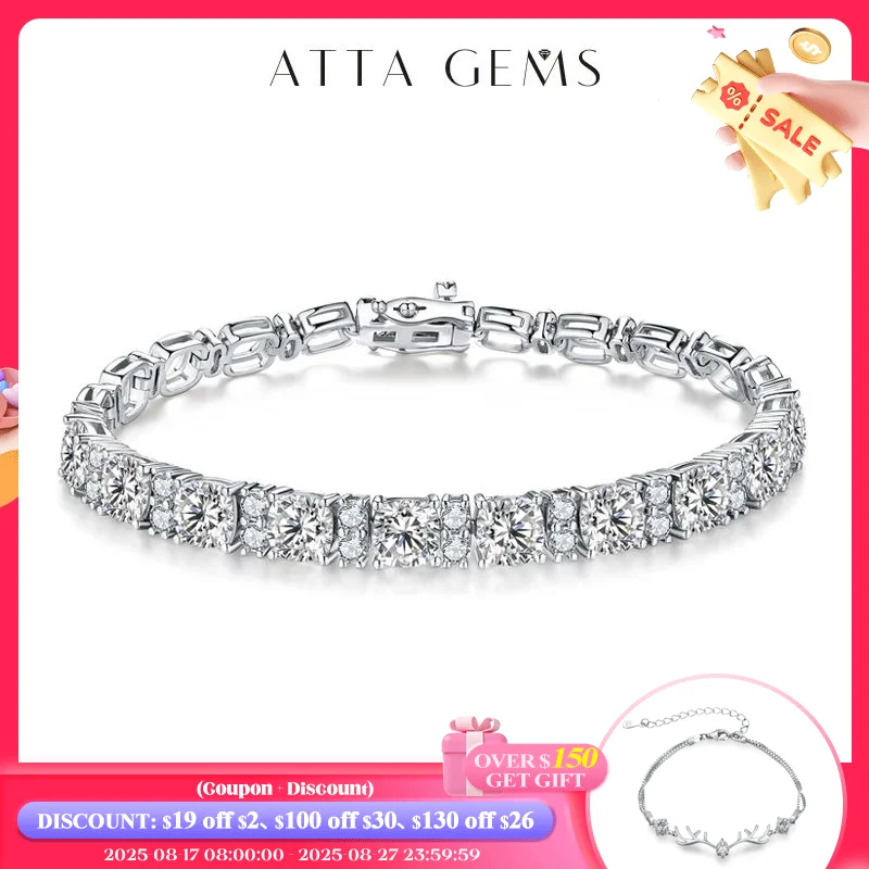 

ATTAGEMS 6.0mm Moissanite Tennis Bracelet D color joyas plata de ley 925 autentica With GTC Charms Bracelets for Women Gifts