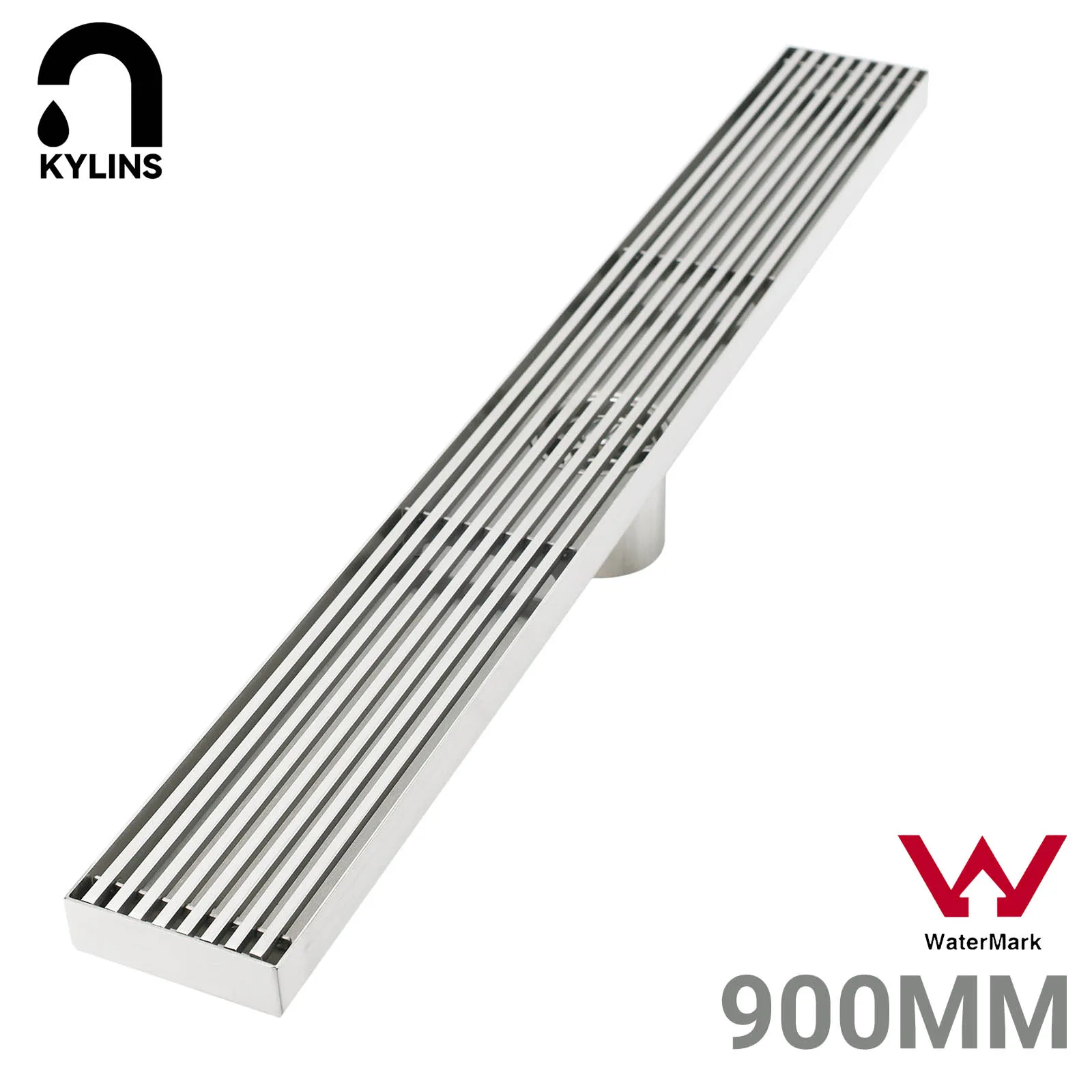 **Sydney Stock** KYLINS Shower Grate Brushed Silver 900mm Slim Linear Stripe Fence Floor Drain 50mm Outlet