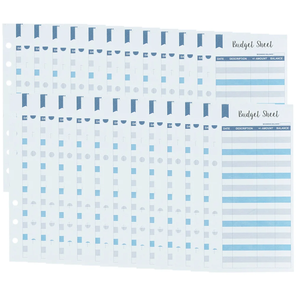 أوراق الميزانية النقدية مع فتحة لكمة لتتبع النفقات اليومية وبطاقات تسجيل الميزانية المحمولة للاستخدام المنزلي والمكتب