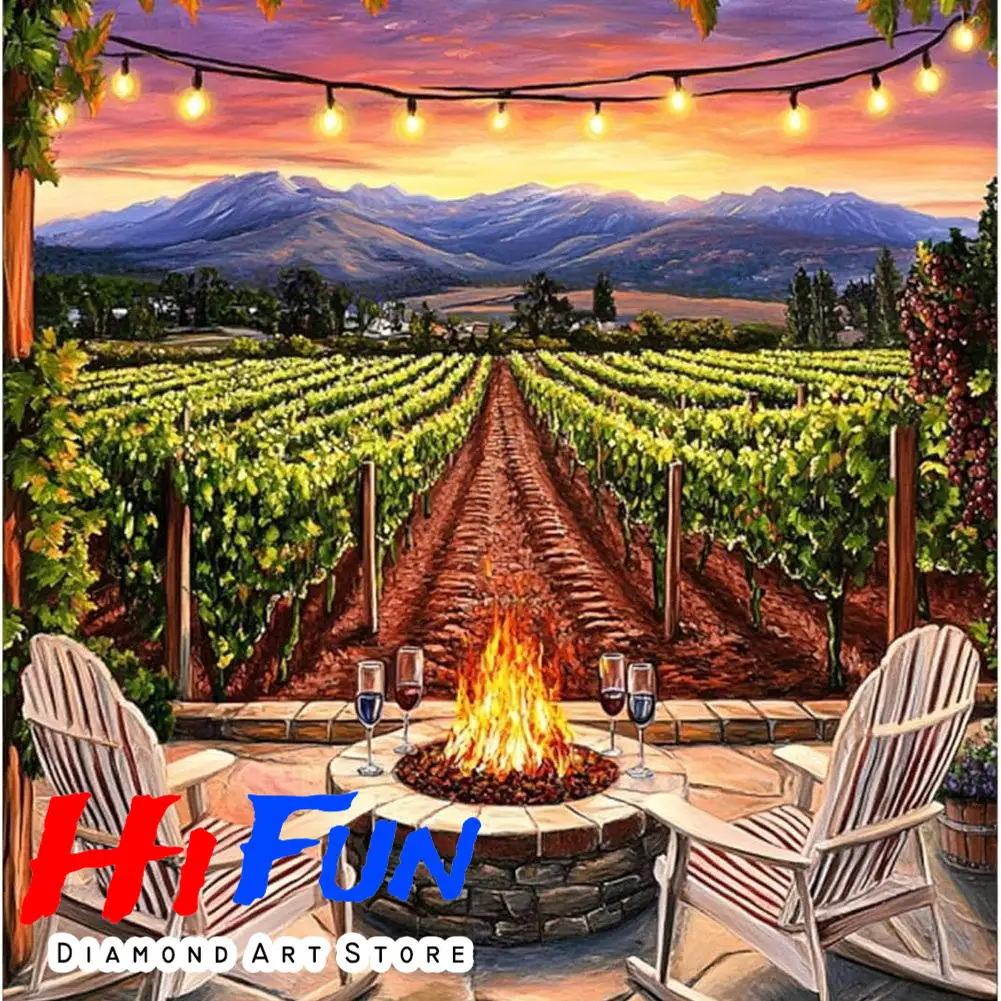 

Full Drill Diamond Embroidery Wine At Sunset Country Harvest 5D Diamond Painting Mosaic Cross Stitch Kits Decoration for Home