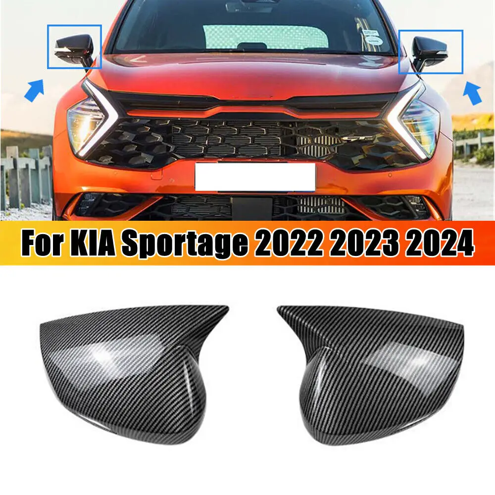 

For Kia Sportage 2022-2024 Car Sticker Rearview Side Mirror Cover Wing Cap Exterior Door Rear View Case Trim Carbon Fiber Look