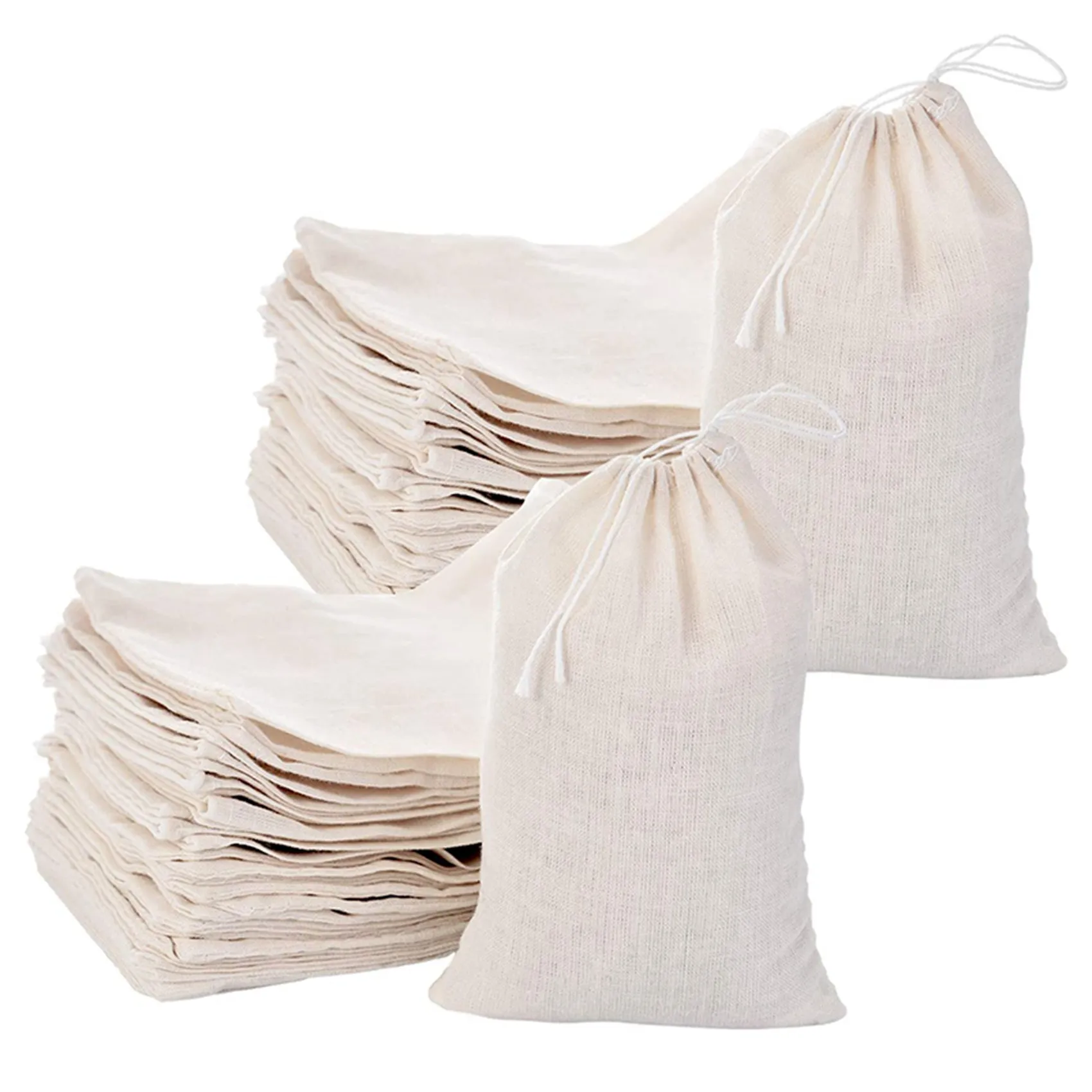 Hot kf-400 Pack Cotton Muslin Bags Sachet Bag Multipurpose Drawstring Bags For Tea Jewelry Wedding Party (4 X 6 Inches)