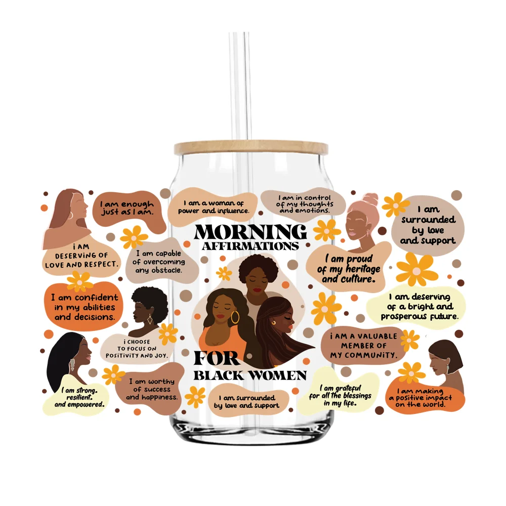 

Afro Woman 16OZ UV DTF Transfer Cup Wraps Sticker For The Libby Glasses Coffee Custom Decals