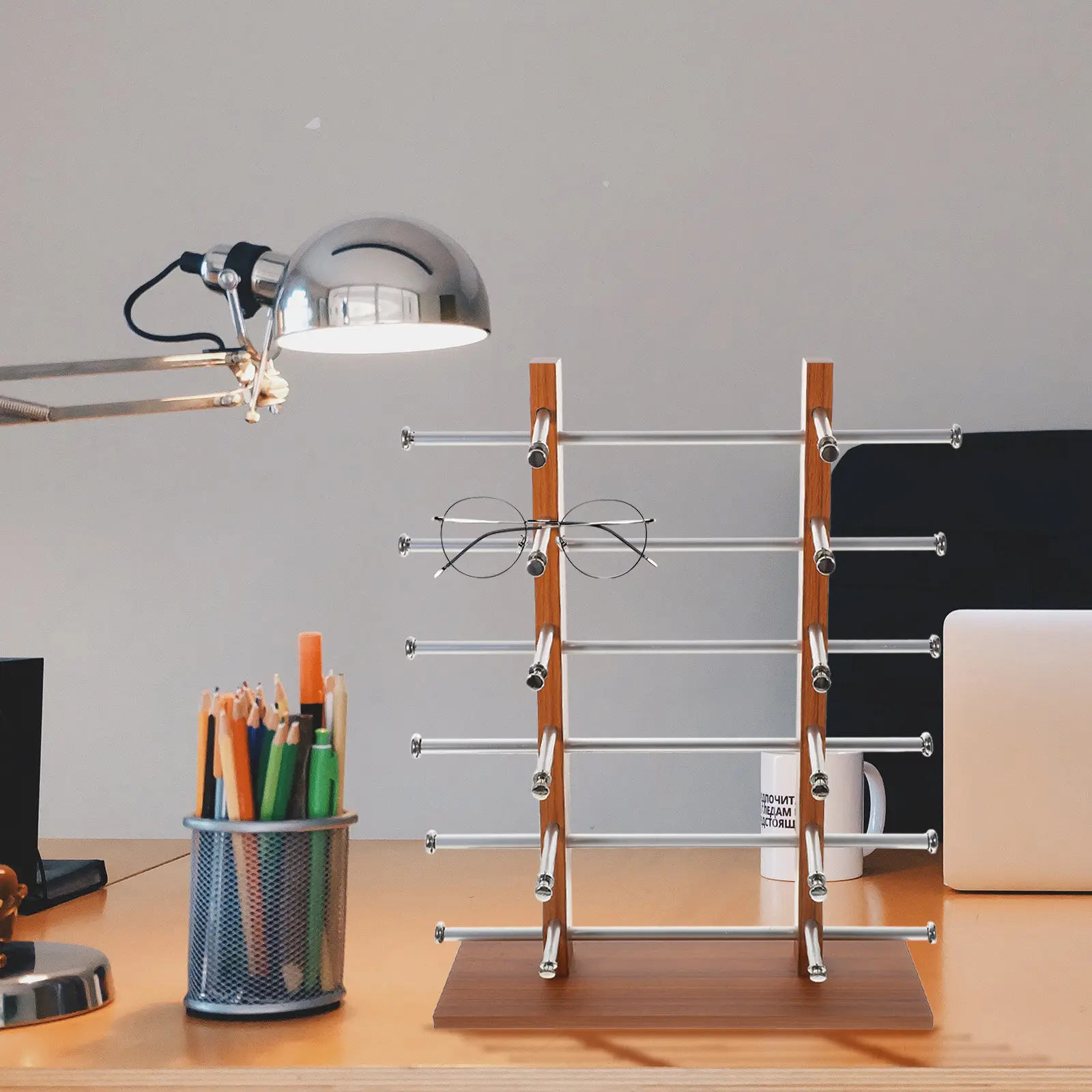 Glasses Display Rack Sunglass Holder Stand for Eyeglasses Sunglasses Ski Goggles Optical Frames Sturdy Density Board Desk