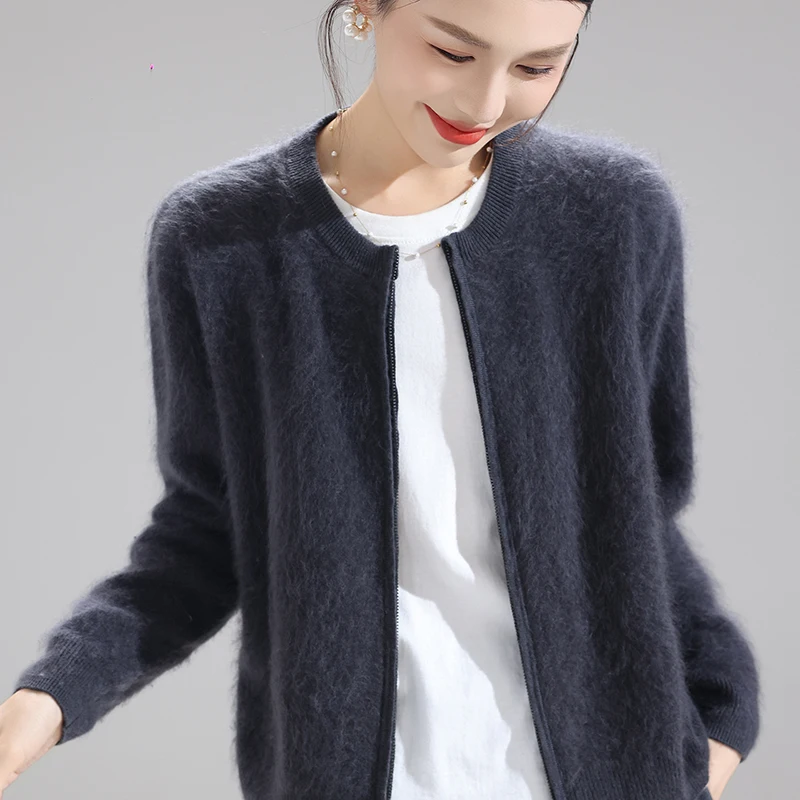 

Женский осенне-зимний мягкий свитер из 100% шерсти, матовый кашемировый вязаный кардиган на молнии, топ с основой, женское модное трендовое пальто