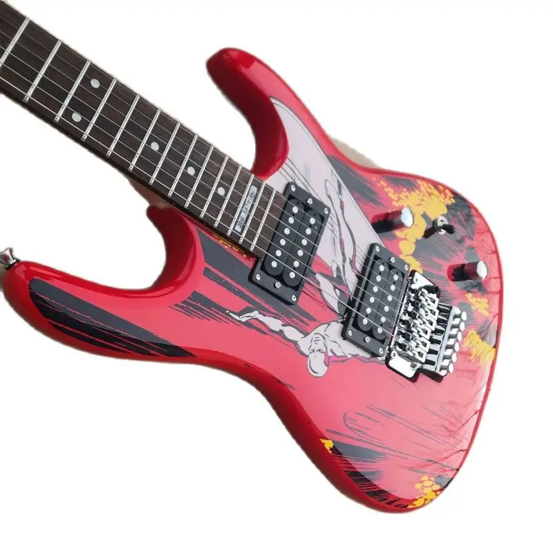 6 String Electric Guitar 24 Frets Humbucker Pickups Vibrato System Water Transfer Stickers  Sea Surfing Factory Outlet Beginner