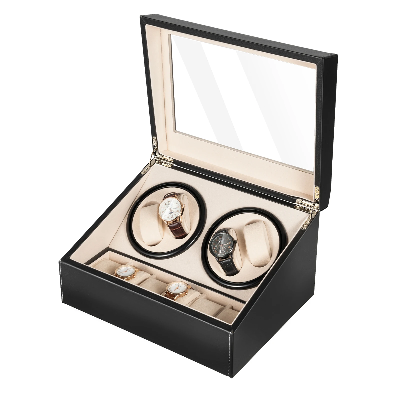 LOYALHEARTDY 4+6 Luxury Automatic Rotating Watch Winder Wrapping Machine Leather Storage Display Box Gift