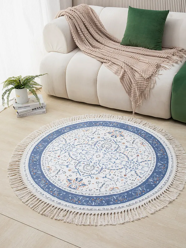 American Retro Round Carpet for Living Room High-end Bedroom Bedside Floor Mat Computer Chair Cloakroom Persian Round Rug