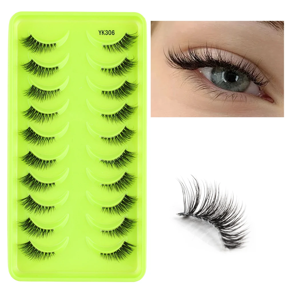 3/5/10 Pairs Cat Eye Lashes Fluffy False Eyelashes Wispy Half Lash Natural Long Volume Eyelash Extension Faux Cils Makeup Tool