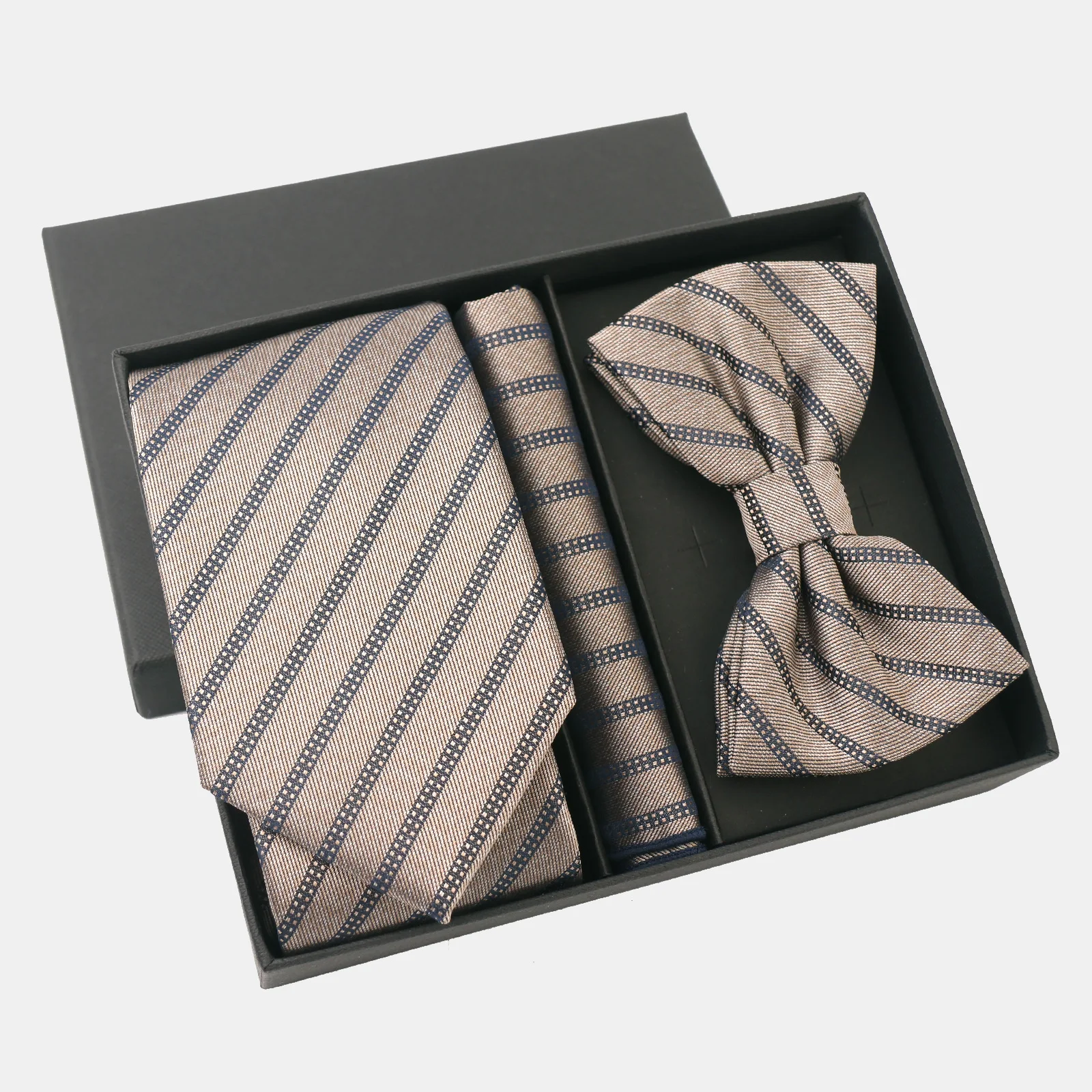 

Khaki men's business tie set, retro suit, wedding tie, bow tie, pocket towel, gift box set