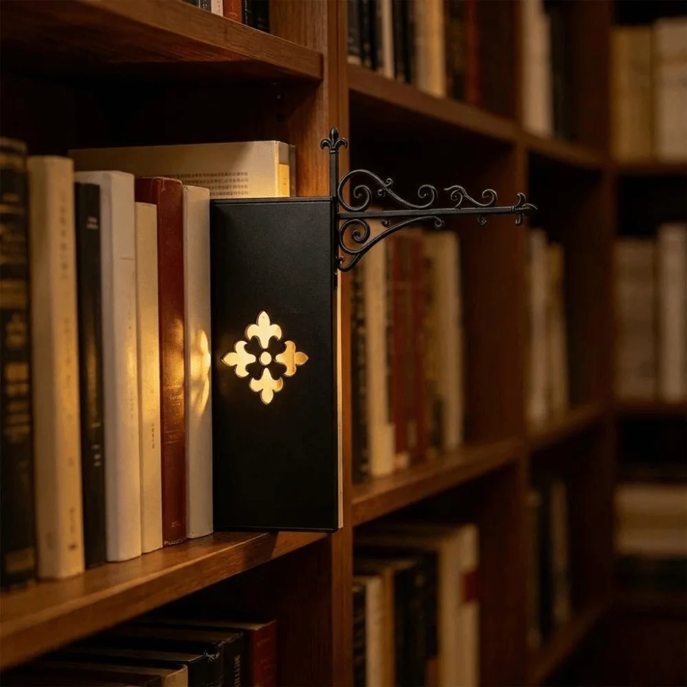 Vintage Iron Bookshelf Divider Rustic Scroll Solid Iron Bookend Lamp Stable Support Wear-Resistant Decorative Bookend DIY