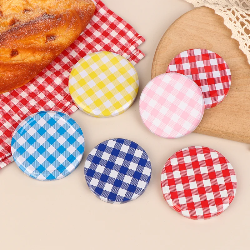 10Pcs Colorful Lattice Jam Jars Lids Wide Mouth Screw Lids Twist Off Lids Storage Caps For Jars Glass Round Storage Cover