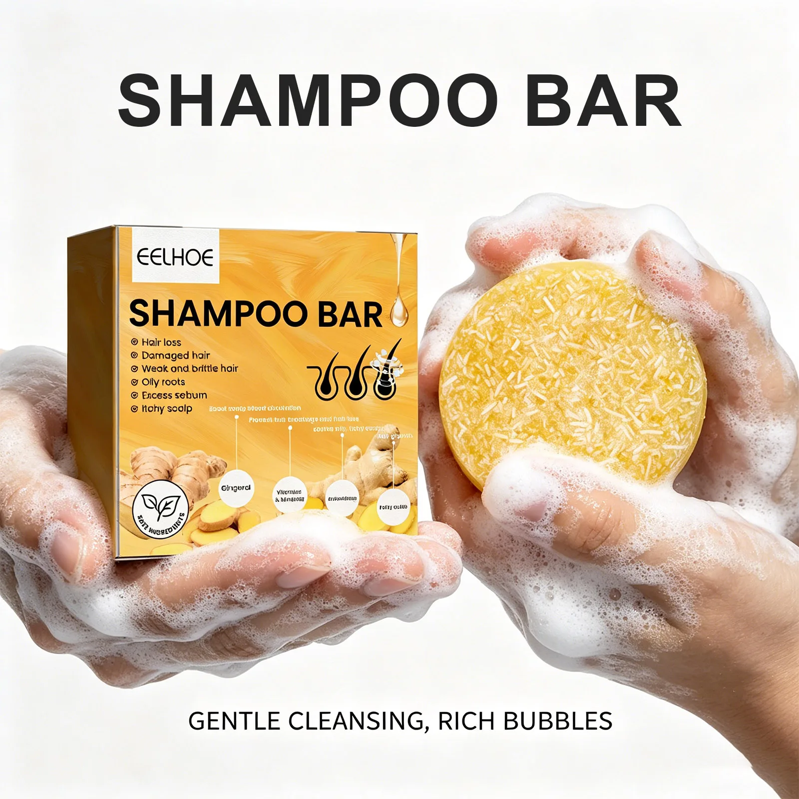 1Pcs Shampoo Bar Ginger Hair Care Solid Shampoo Deep Cleansi