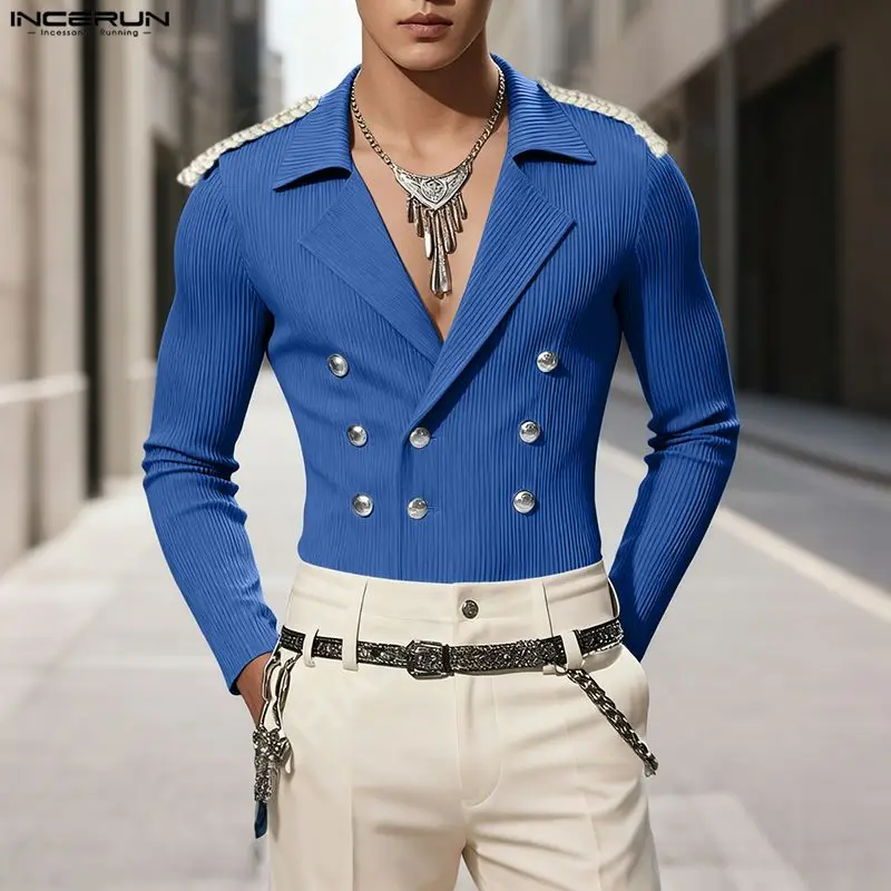 

INCERUN Men Blazer Patchwork Lapel Long Sleeve Button Male Suit Streetwear Elegant Fashion Casual Thin Coats Blazer Men S-3XL