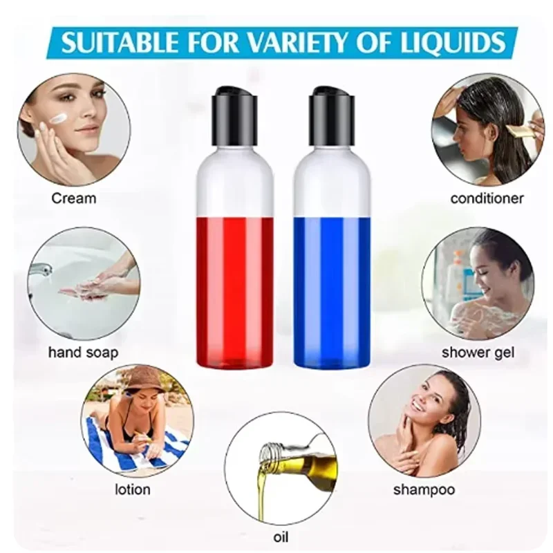 100Pcs 30/50/60/100ml Refillable Cylindrical PET Plastic Bottle Disinfectant Water Cosmetic Dispenser Bottle Press Cover