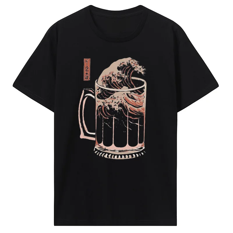 Men unk Alcohol inking Vintage Cotton Tees Short Sleeve T Shirt Funny Tees Tops The Great Wave Of Week  Beer T-Shirt