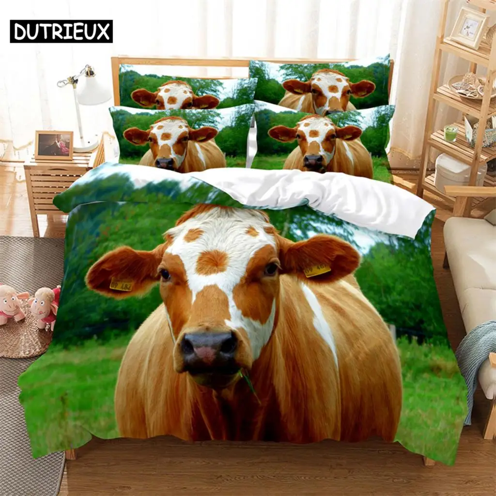 

Cows Bedding 3-piece Digital Printing Cartoon Plain Weave Craft For North America And Europe Bedding Set Queen