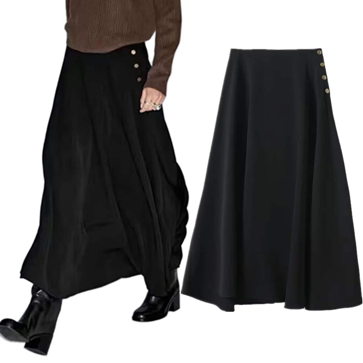 

MaxduttiФранцузские юбки Faldas Модная женская золотая юбка с высокой талией, украшенная пуговицами, минималистичная черная юбка, женская одежда