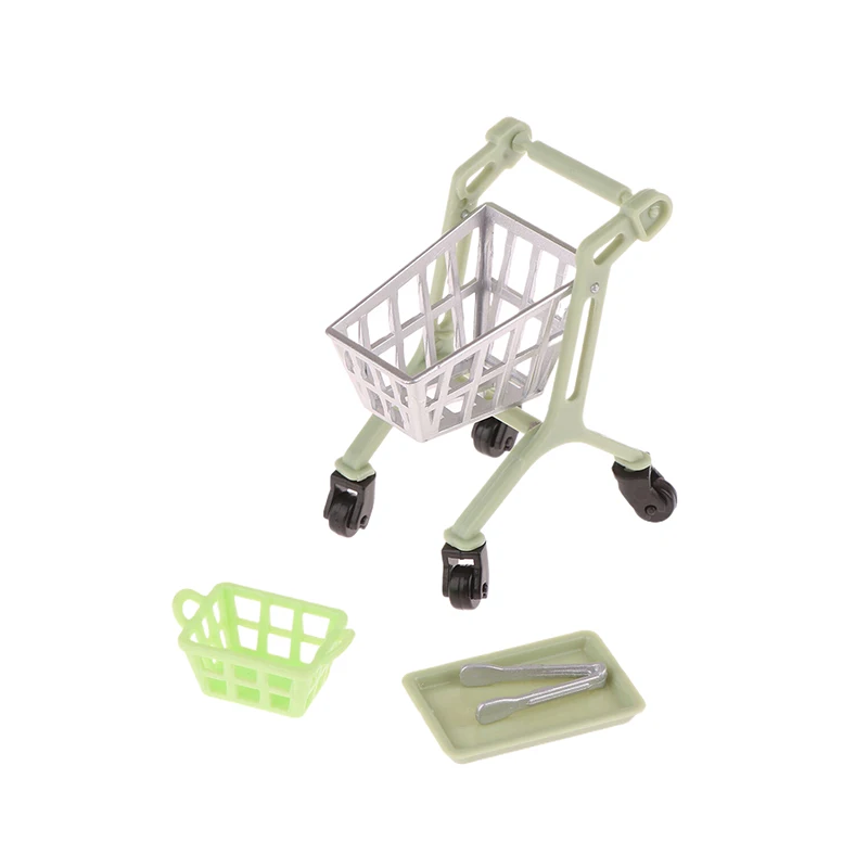 1/12 Dollhouse Miniature Shopping Trolley Shopping Cart Basket Food Clip Tray DIY Dollhouse Supermarket Scene Decor Accessories