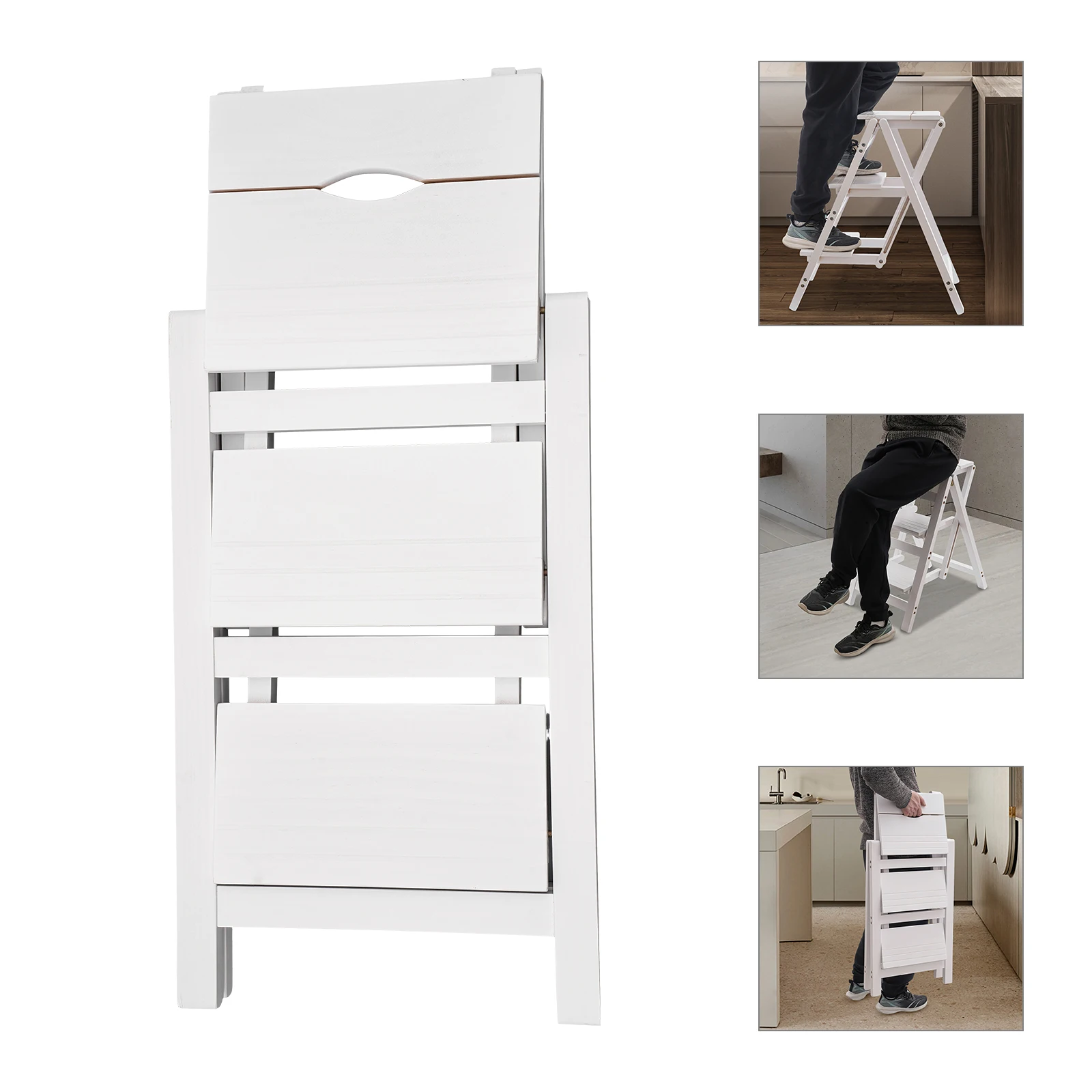 White Step Stool  3 Step Ladder Folding Step Stool used as a chair, stool, ladder or a shelf for storage