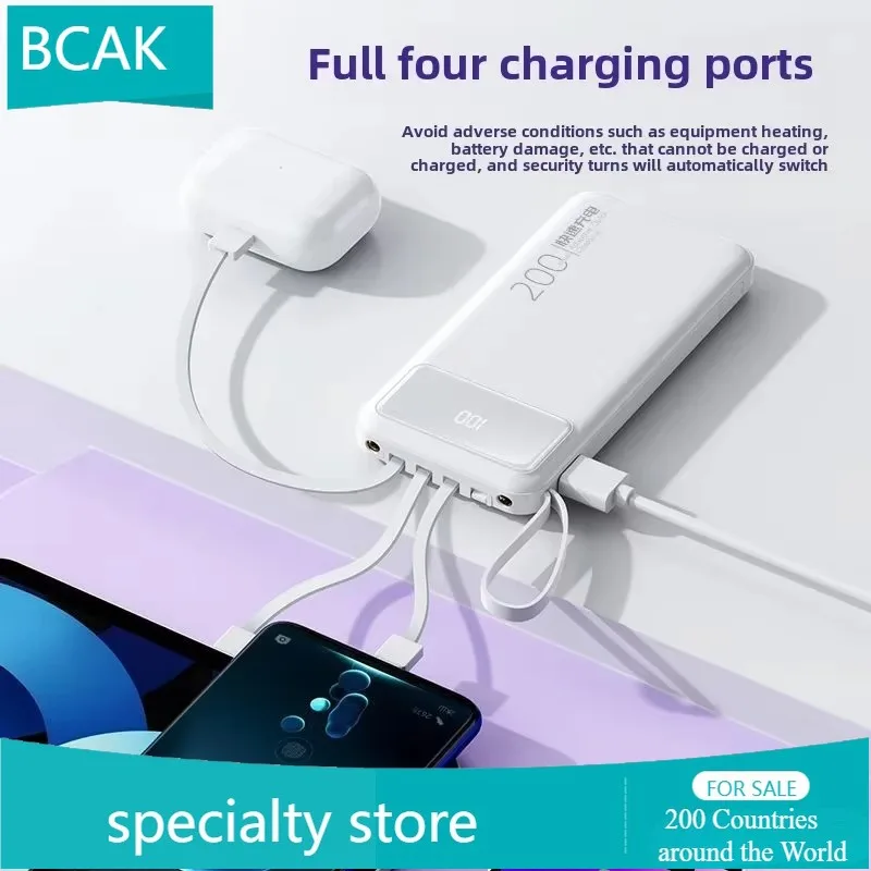 New Power Bank 20000mAh Self-contained Cable Fast Charging Mini Ultra-thin BCAK Mobile Power Supply