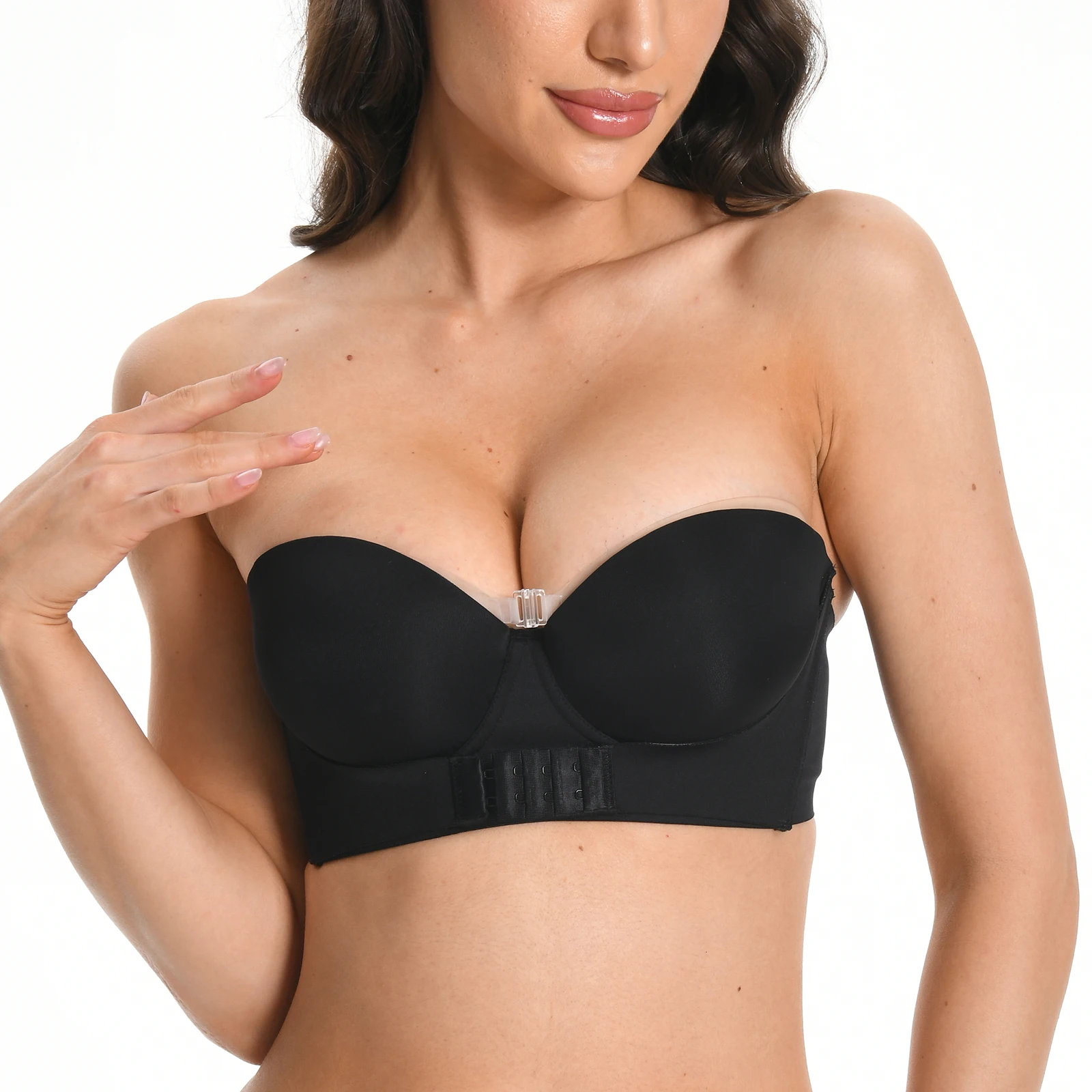 

New Strapless Push Up Women's Bra Underwire Multiway Plunge Thick Padded Comfort Bras for Large Breast Convertible Straps