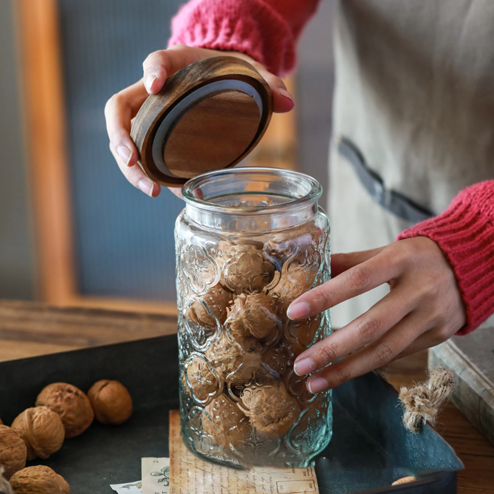 Large Capacity Glass Storage Jars Food Storage Container Grain Spice Container With Lid Kitchen Organizer