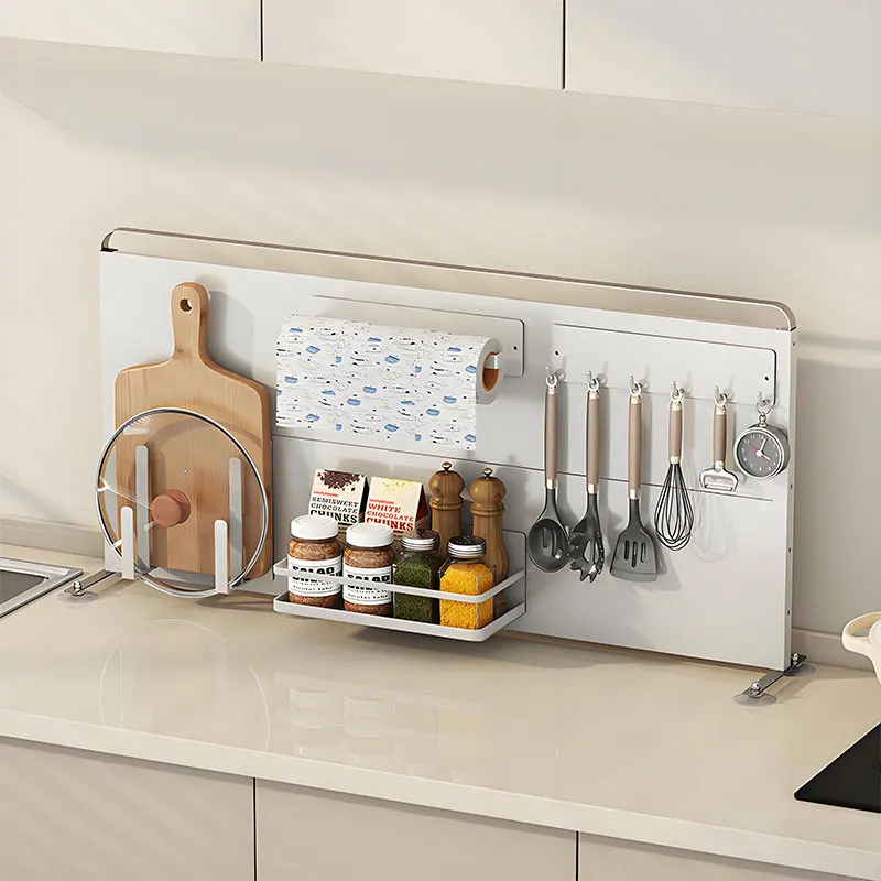

2 Tier Mesa Clever Oil Spice Rack Hook Organizer Kitchen Integrated Storage Shelf Magnetic Wall Mount Chopping Board Pot Holder