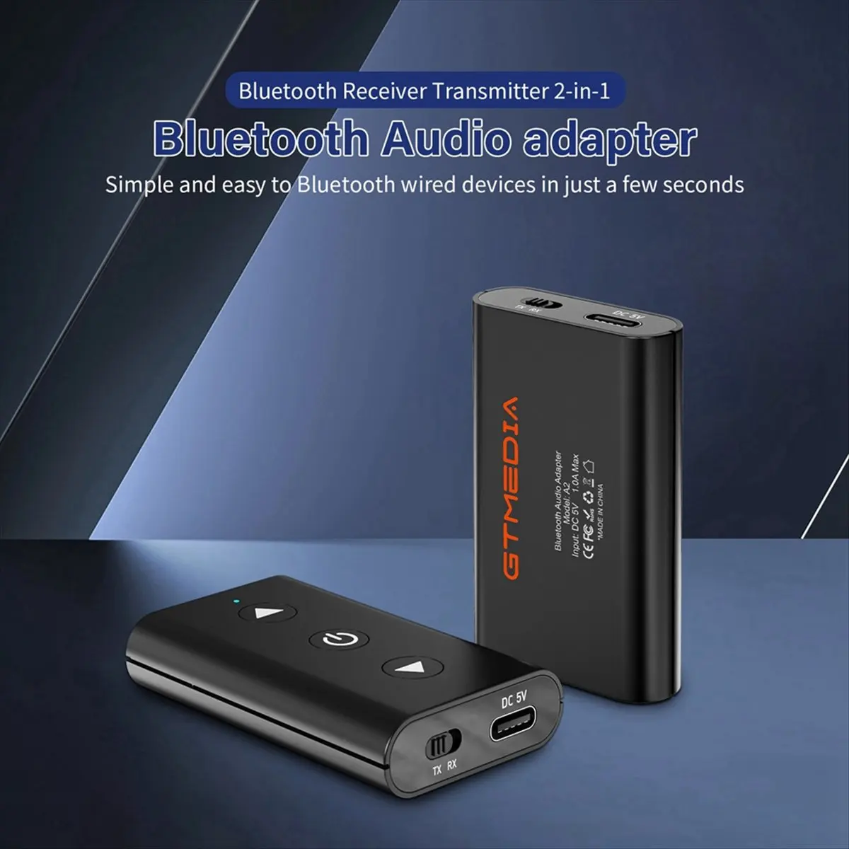 A46U GTMEDIA A2 Audio Adapter Bluetooth 5.1 Receiver and Transmitter Plug and Play with 3.5mm Audio Cable RCA