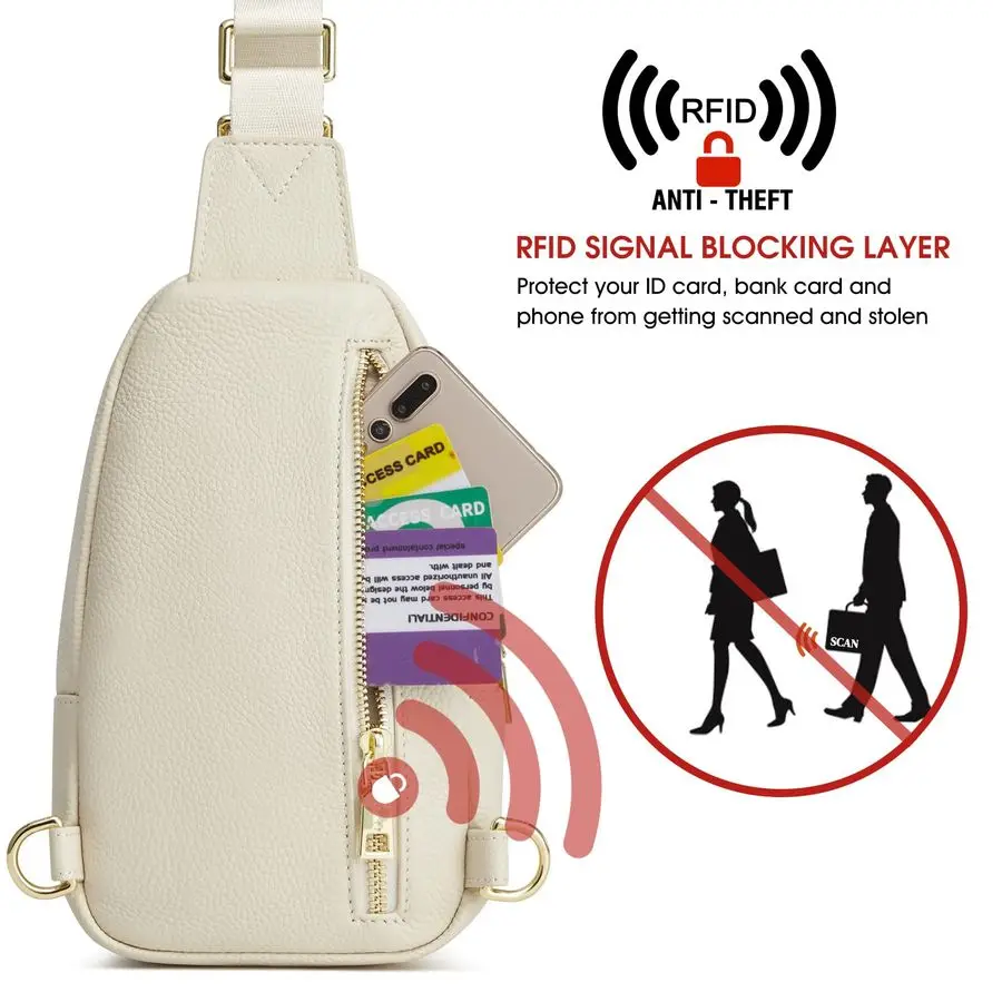 حقيبة كروس للنساء، حقيبة كروس جلدية من الجلد، حقيبة صدر بمحفظة RFID، حقيبة نهارية صغيرة للنساء #5