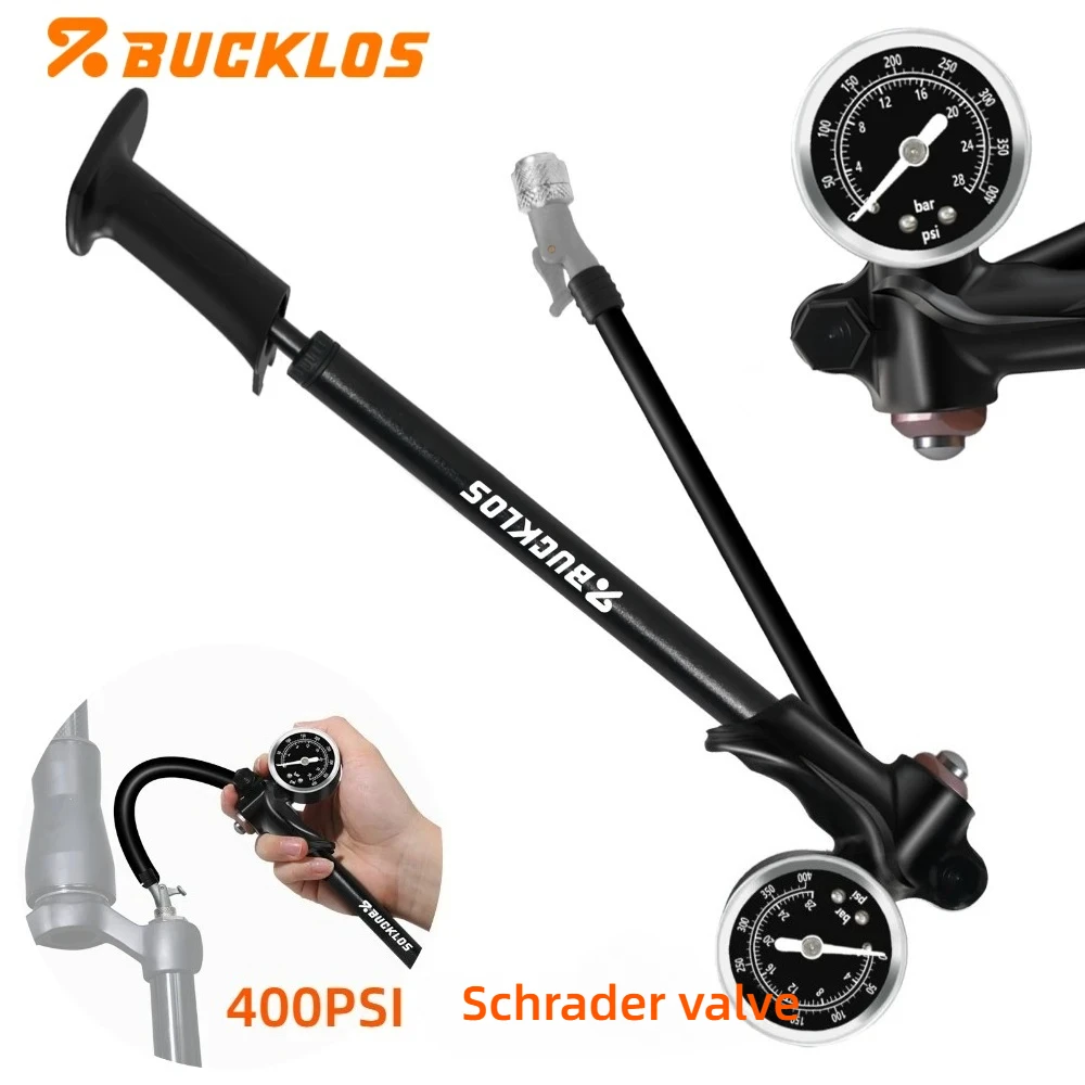 BUCKLOS CNC Mini-Fahrradpumpe Max. 400 PSI 360° drehbarer Schlauch mit Schwenkhalterung Ultraleichter Schrader-Ventil-Fahrradluftpumpe