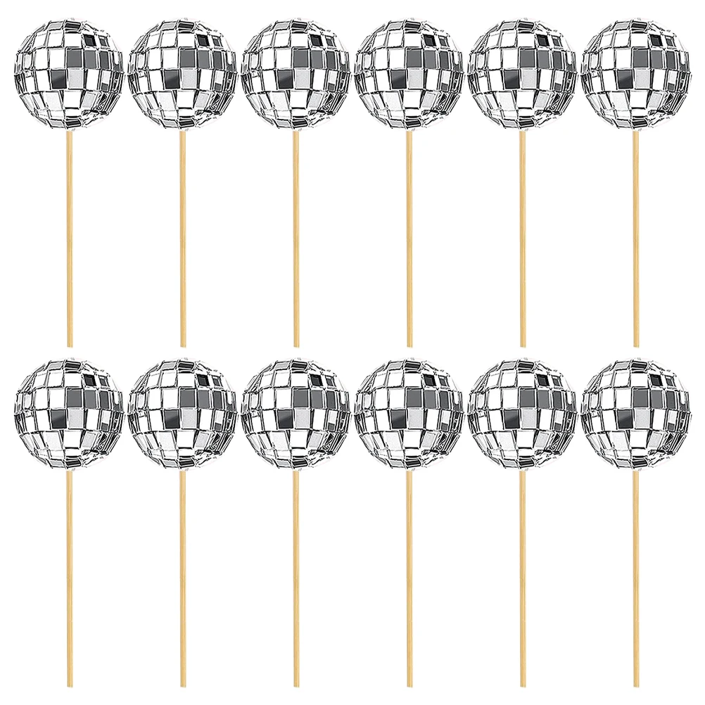 

12Pcs Cake Topper Balls Disco Balls Cake Toppers pick Decoration 70' Cake Pickscake Topper vintage music