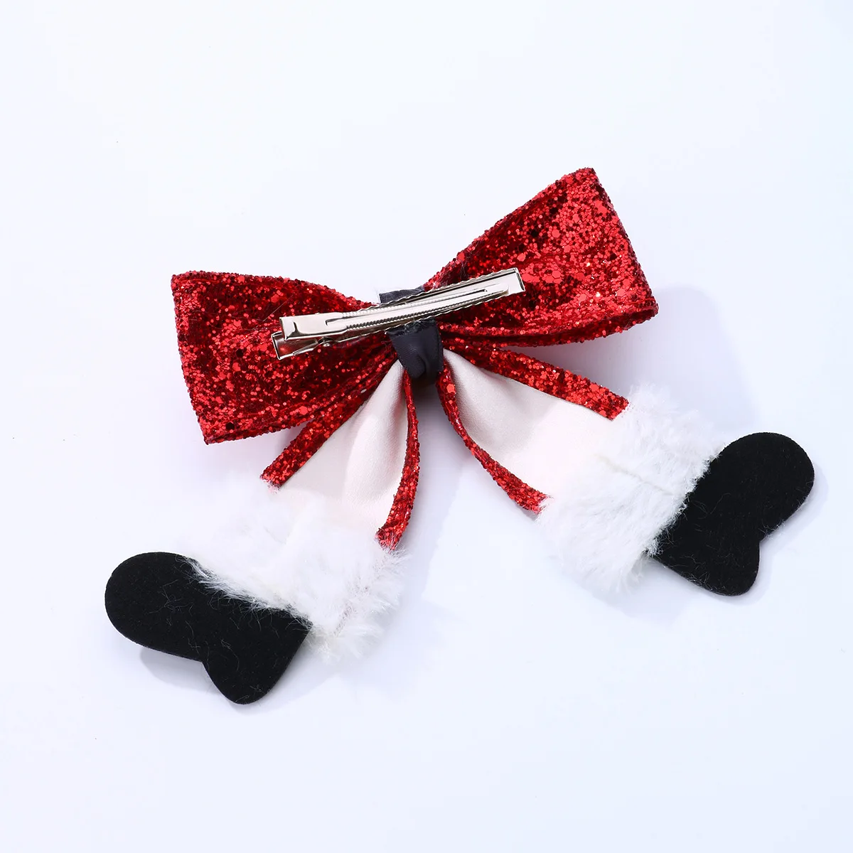 Women\'s hair clip with red bow socks Christmas series duck beak clip fabric sequin side clip