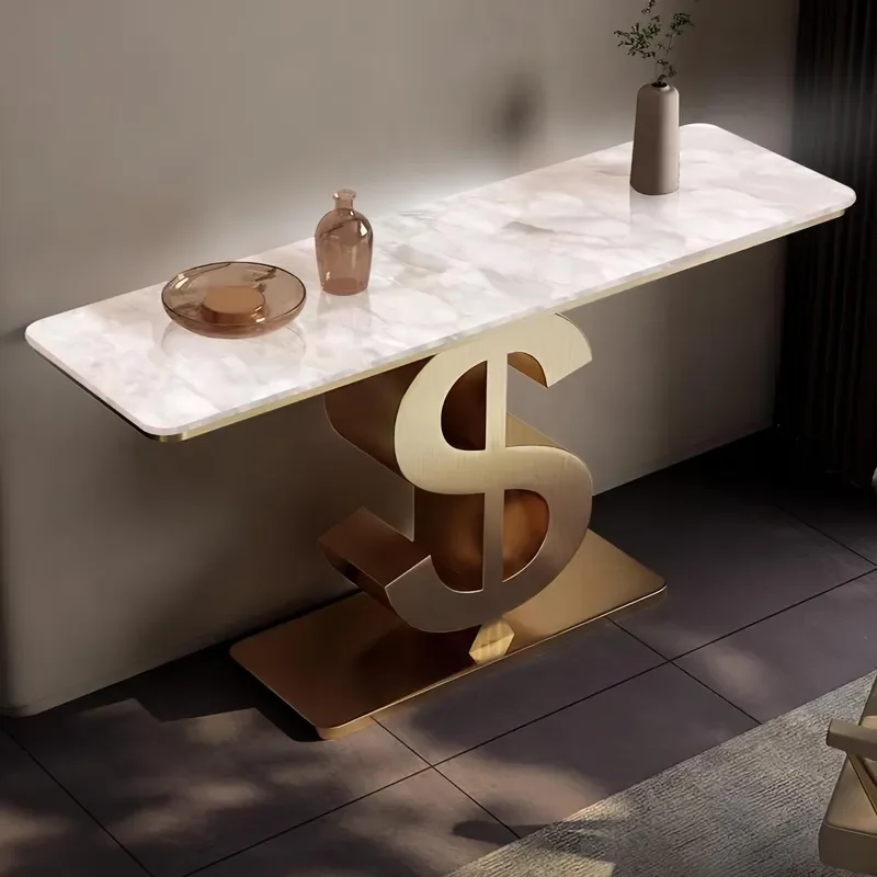 Luminous Jade Entrance Table Modern Simple Light Luxury Corridor Home Villa Living Room Metal Base Entryway Console Rack
