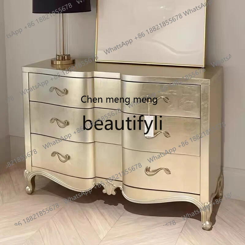 178American light luxury chest of drawers, living room entry door porch cabinet, solid wood arc bedroom drawer cabinet