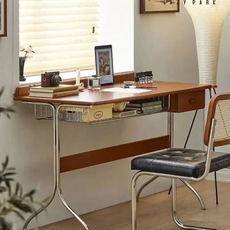 style Japanese antique style wooden desk, bedroom for girls, solid wood, internet famous stainless steel rectangular table